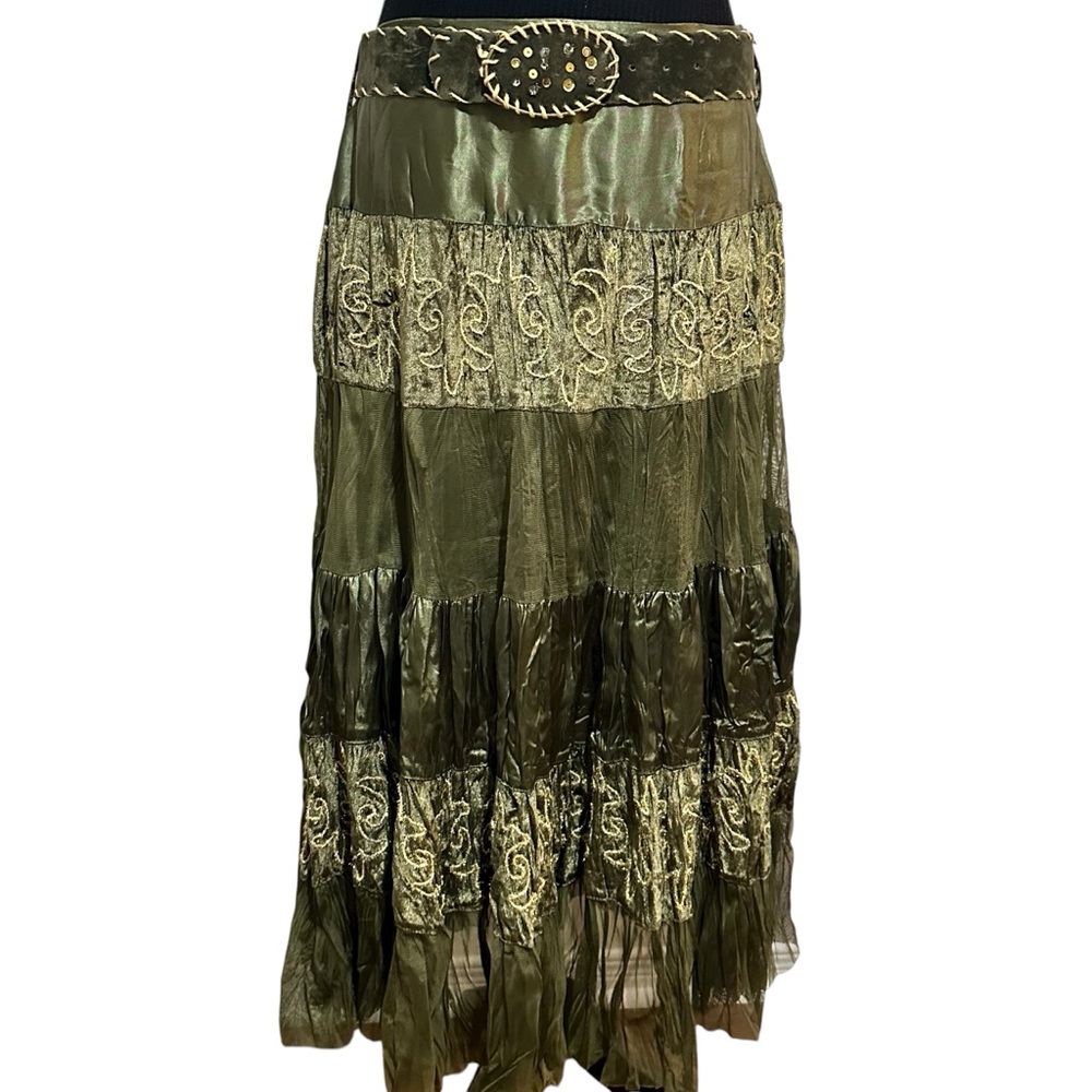 Favori Luxury Olive Green Maxi Skirt with Embroidery size 8